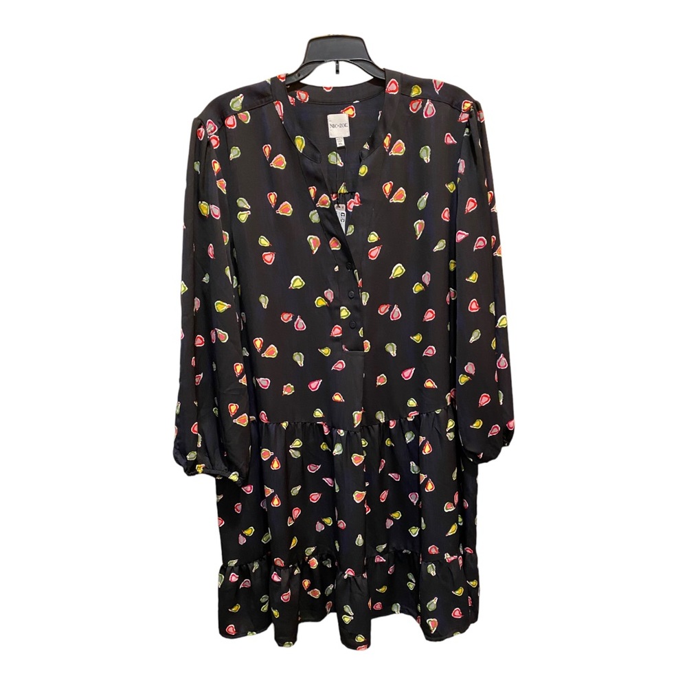 Nic + Zoe Sheath Dress XL Party Pear Print Long Sleeve Black Green Multi Color